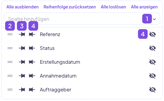Spalten ein-/ausblenden Menu
