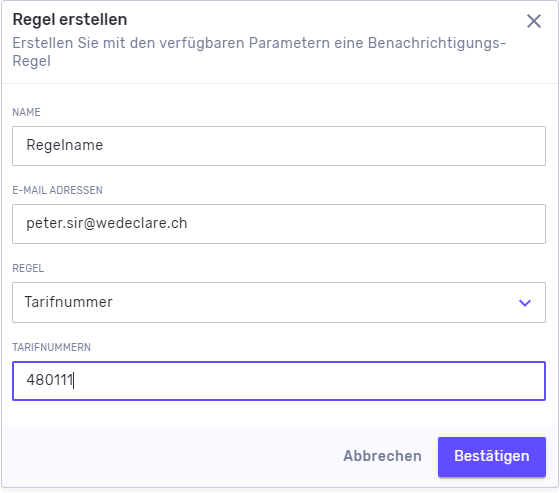 Benachrichtungen Regel